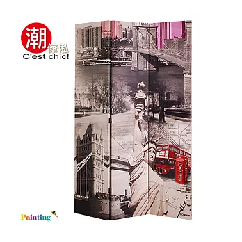 【潮傢俬】自由女神三片式彩繪屏風