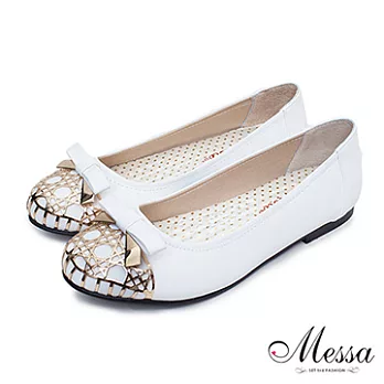 【Messa米莎】(MIT)華麗名媛都會風內真皮平底包鞋37白色