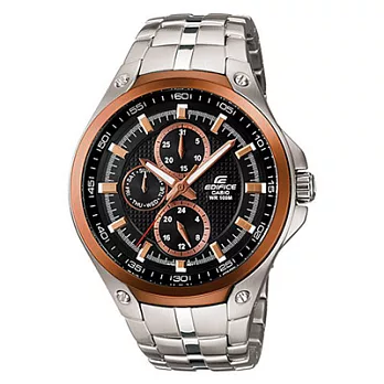 CASIO EDIFICE 勁速風潮三環計時運動錶(黑咖啡金)