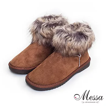 【Messa米莎】冬漾時尚絨毛麂皮短筒雪靴36棕色