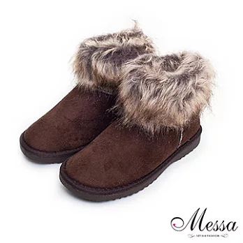 【Messa米莎】冬漾時尚絨毛麂皮短筒雪靴36咖啡色