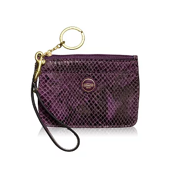 《COACH》墨紫色_蛇紋皮革造型鑰匙圈/零錢包