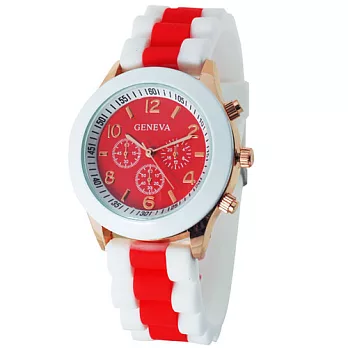 《GENEVA》繽紛雙色馬卡龍 爆款輕甜時尚果凍腕錶(蘋果紅)