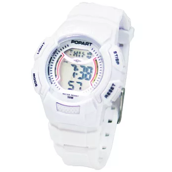 POPART-pop-754多功能冷光電子運動錶(白色)