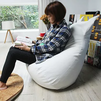 【H&D】俏皮貓舒適皮質懶骨頭單人沙發/白色