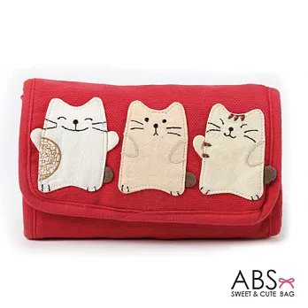 ABS貝斯貓 可愛貓咪手工拼布皮夾證件包 (活力紅) 88-004