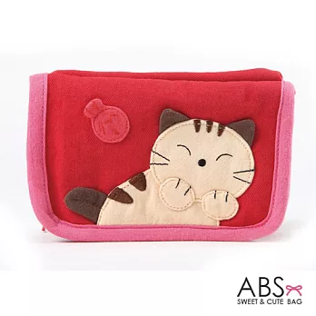 ABS貝斯貓 可愛貓咪手工拼布皮夾零錢包 (活力紅) 88-005