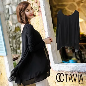 【OCTAVIA COLOR】輕飄飄多層紗韓版上衣 - 美麗黑