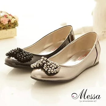 【Messa米莎】(MIT)精緻蝴蝶珠結內真皮楔型鞋35黑色