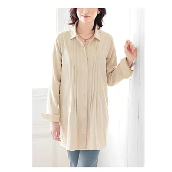 【cecile】修飾摺線長版襯衫上衣L象牙白