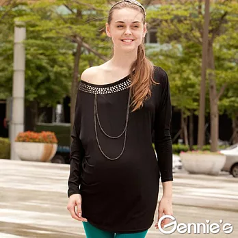 【Gennie’s奇妮】金屬風格.秋冬孕婦長版上衣(C3Y23)M黑