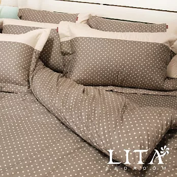 LITA麗塔(光點-棕色)雙人加大兩用被薄床罩七件式