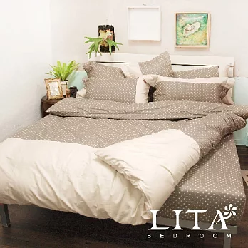 LITA麗塔(光點－棕色)雙人特大薄被套床包四件式