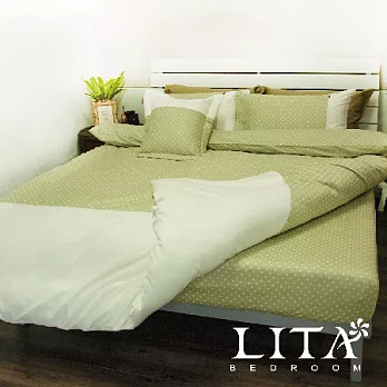 LITA麗塔(光點－綠色)雙人特大薄被套床包四件式