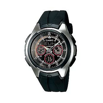 CASIO 聖戰開啟雙顯運動數字腕錶-黑+紅圈-AQ-163W-1B2
