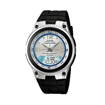 CASIO 武士之歌雙顯運動時尚腕錶-黑膠-AW-82-7A