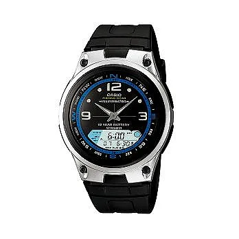 CASIO 武士之歌雙顯運動時尚腕錶-黑膠-AW-82-1A