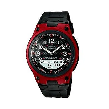CASIO 數位新世代雙顯規劃時尚運動腕錶-紅框-AW-80-4B