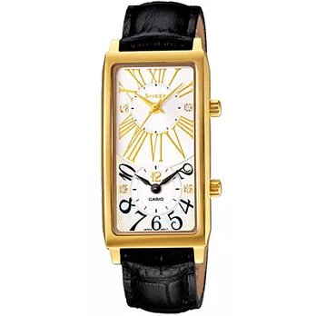 CASIO SHEEN系列 冬氛艷陽雙時區晶鑽腕錶(黑金)