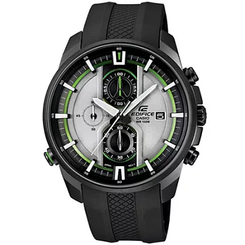 CASIO EDIFICE 極勁飆速三環日期腕錶(膠帶-灰銀綠)