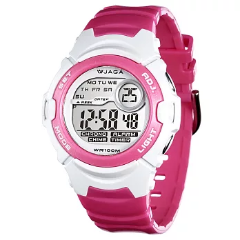 JAGA捷卡M876B多功能防水運動電子錶(白粉)