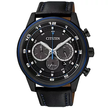 CITIZEN 撼動青春光動能三環都會腕錶(皮帶-銀黑)