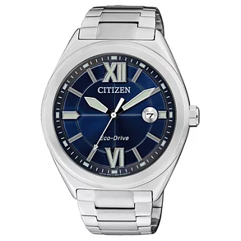CITIZEN理想現實日期都會腕錶(鋼帶-藍銀)