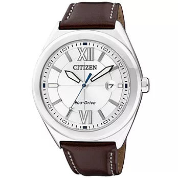 CITIZEN理想現實日期都會腕錶(皮帶-咖啡銀)
