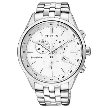 CITIZEN 滿足人生光動能三環日期腕錶(銀白)