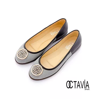 【OCTAVIA】女王的標誌 雙色滾彩圓扣娃娃鞋 -38黑灰