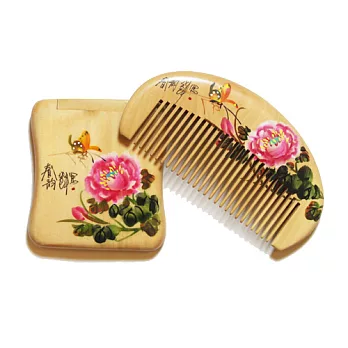 木子李 花開富貴吉祥永恆組(梳子+鏡子)