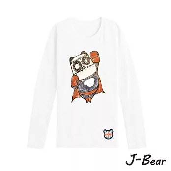 【男人幫Man’s Shop】JB001*MIT 台灣製造 J-Bear新品牌【手繪熊裝超人長袖圓領T恤】白色 8號