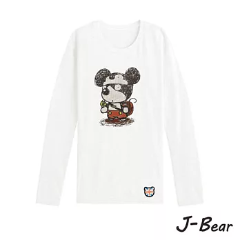 【J-Bear】JB007*MIT 台灣製造 J-Bear新品牌【手繪熊神探米奇長袖圓領T恤】白色 8號