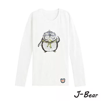【J-Bear】JB009*MIT 台灣製造 J-Bear新品牌【手繪熊來南極找企鵝長袖圓領T恤】白色 8號