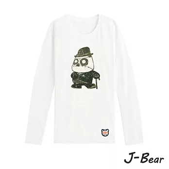 【J-Bear】JB010*MIT 台灣製造 J-Bear新品牌【手繪熊富豪紳士長袖圓領T恤】白色 8號