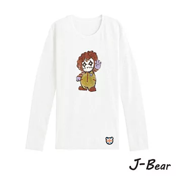 【J-Bear】JB012*MIT 台灣製造 J-Bear新品牌【手繪熊麥當勞鬼娃怡吉長袖圓領T恤】白色 8號