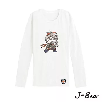 【J-Bear】JB013*MIT 台灣製造 J-Bear新品牌【手繪熊蒼蠅人出發長袖圓領T恤】白色 8號