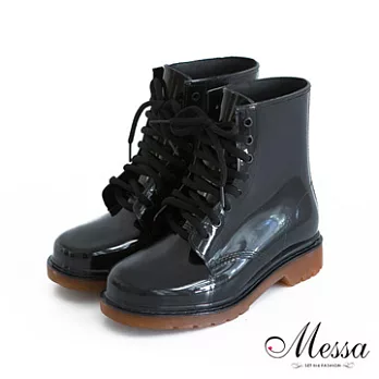 【Messa米莎】個性甜心綁帶馬汀短筒雨靴36黑色