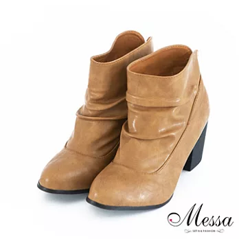  【Messa米莎】韓系簡約都會感拉皺及踝短靴36杏色