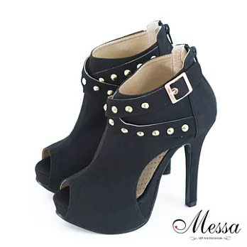 【Messa米莎】(MIT) 小性感雙帶鉚釘內真皮魚口裸靴35黑色