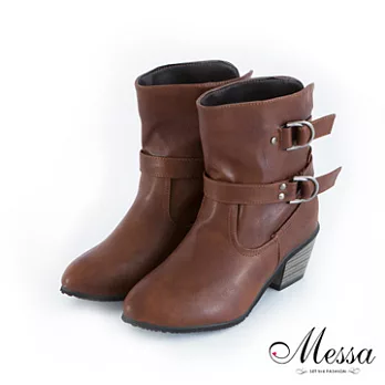 【Messa米莎】率性新寵注目系繞帶釦環帥氣短靴36咖啡色