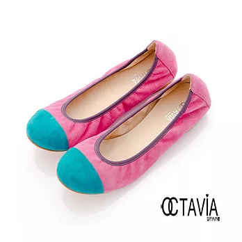 【OCTAVIA】半個馬卡龍 雙色拼接圓頭麂皮娃娃鞋 -36天藍桃