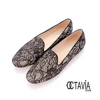 【OCTAVIA】蕾絲迷 法式微跟Loafer休閒鞋 - 37米露黑