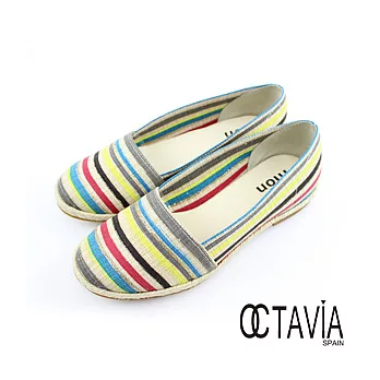 【OCTAVIA 】麻布風情休閒鞋 彩虹條方便鞋 -24.5洋彩