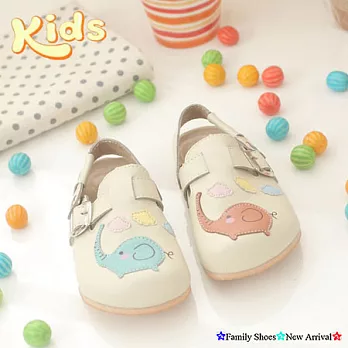 【Kids】彩虹大象前包後空勃肯風鞋-米白色兒童款25米白色