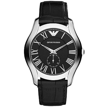 EMPORIO ARMANI 典藏雋永小秒針時刻腕錶-黑
