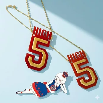 【Anna Lou OF LONDON】倫敦品牌 HIGH 5 紅金立體幸運數字項鍊