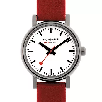 MONDAINE 瑞士國鐵2.6cm女錶-紅/黑錶帶-紅