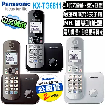Panasonic國際牌 DECT數位中文無線電話(三色)KX-TG6811＊送3C裸裝拭鏡布黑色