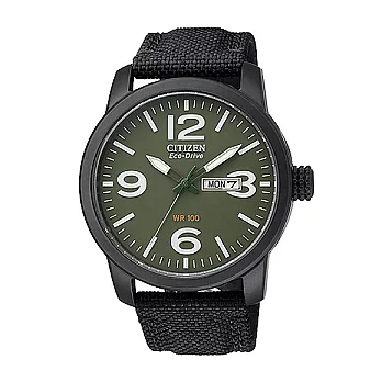 CITIZEN 揚名國際時尚皮帶個性光動能腕錶-綠面-BM8475-00X